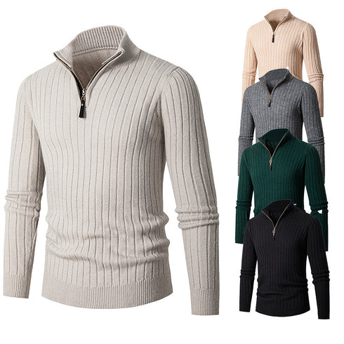 Vertical Bar Half Turtleneck Zipper